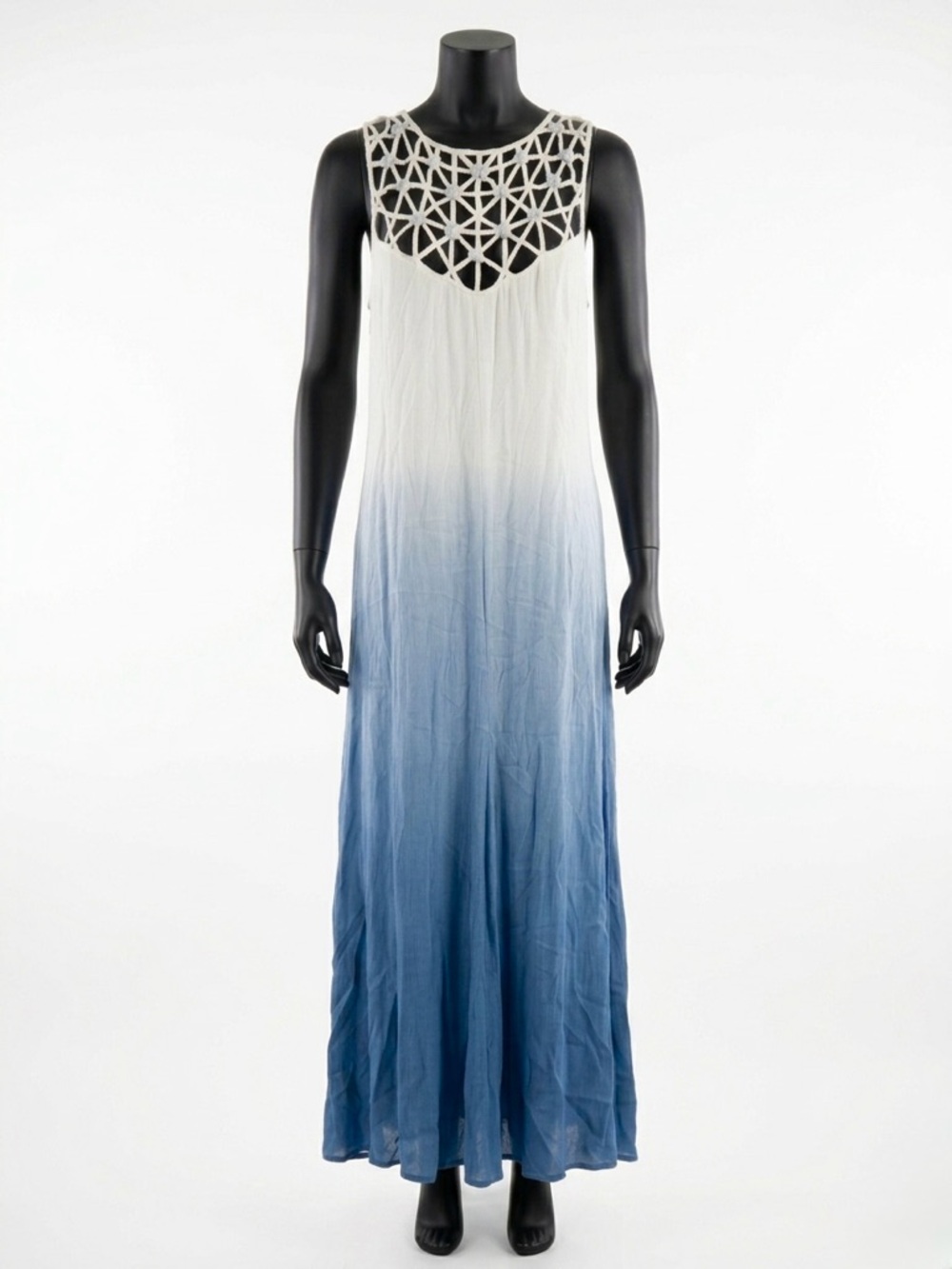 Together Bohemian White Blue Ombré Coastal Maxi Dress Size 18 Floral Accents